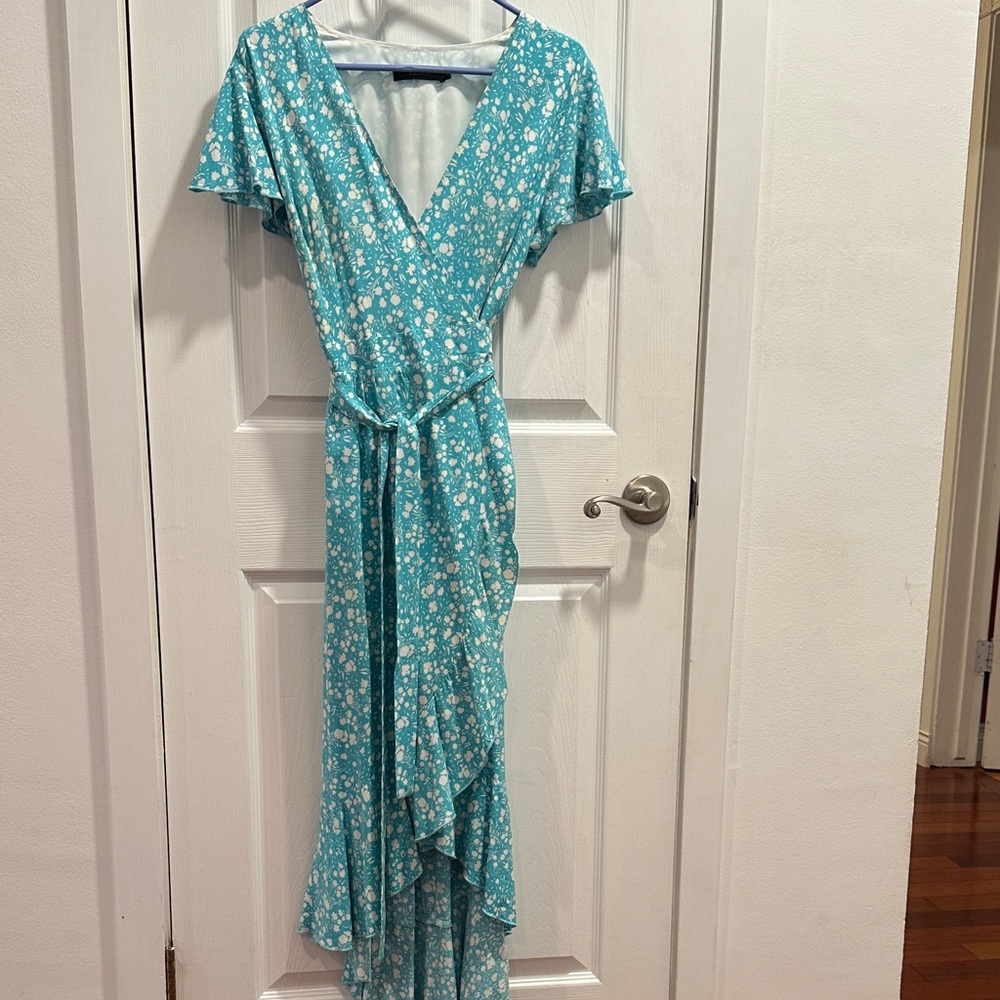 Elegant High Low Floral Dress in Blue